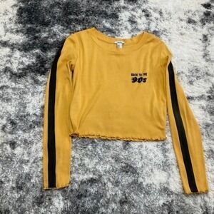 Forever 21‎ Back to the 90s Crop Top Striped Long Sleeve Yellow Juniors